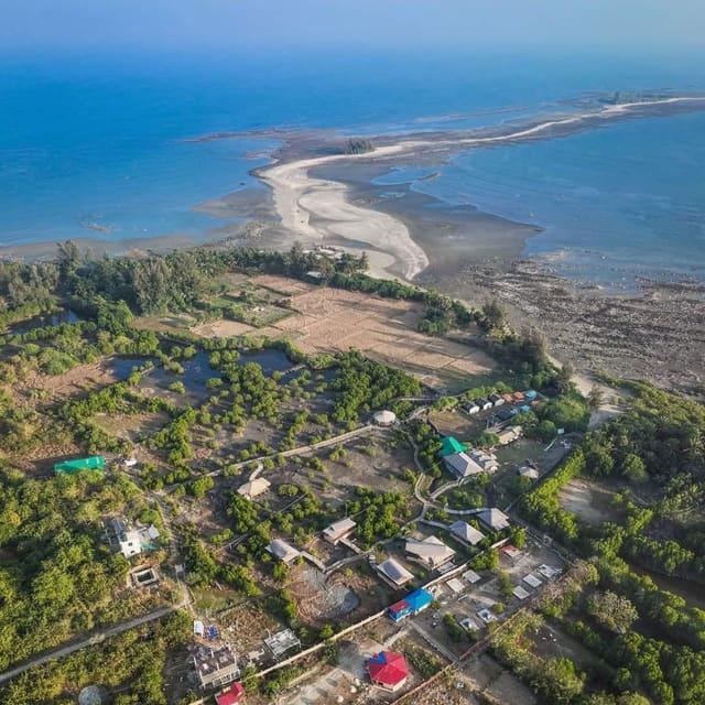 Aerial view of Saint Martin's Island and a sandbar reaching into the sea